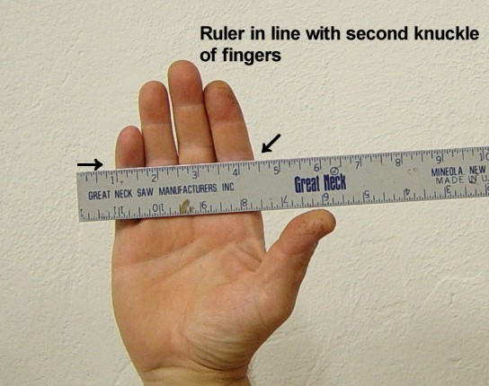 Measuring the hand for the custom knife handle, step one