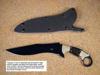 "Argiope" combat tactical knife: hot blued O-1 high carbon tungsten vanadium tool steel blade, nickel silver bolsters, ebony hardwood handle, locking kydex, aluminum, stainless steel sheath