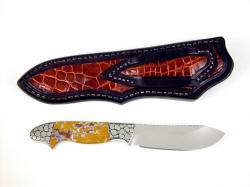 "Regulus" reverse side view. Note full panel inlays on sheath back and belt loop of American Alligator skin